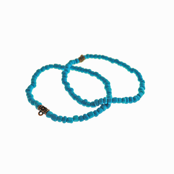 Seed Acrylic Bead Bracelets 65mm - Sky Blue with Antique Bronze Tone Bail - 5 Bracelets - BB283