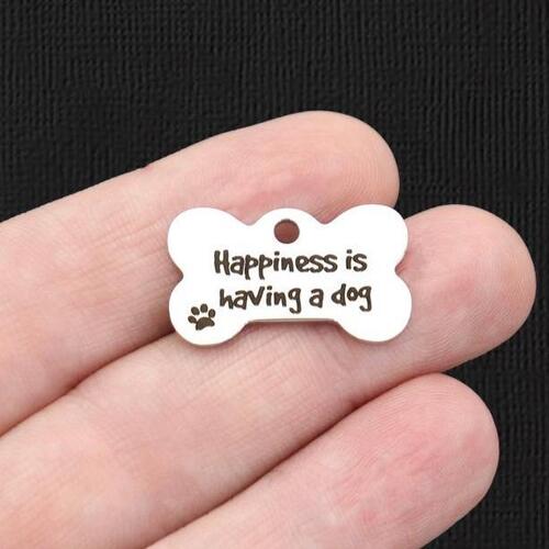 Breloques en os de chien en acier inoxydable Happiness - a un chien - BFS020-5862