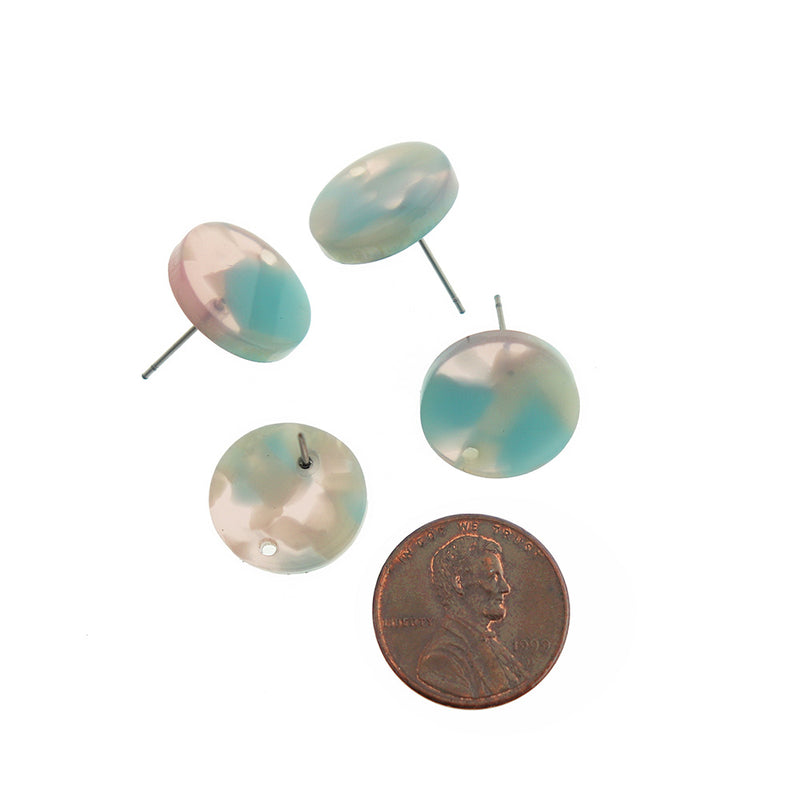 Boucles d'oreilles en acier inoxydable en résine - Pastel Cotton Candy Swirl Studs With Hole - 15.5mm x 2.5mm - 2 Pièces 1 Paire - ER482