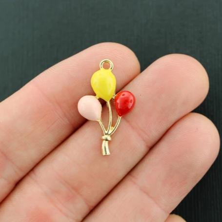 4 Balloons Gold Tone Enamel Charms - E696