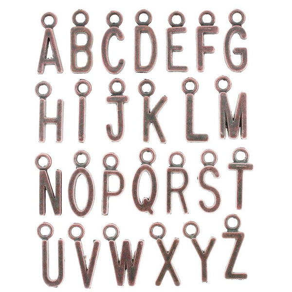 26 Alphabet Letter Copper Tone Charms - 1 Set - Alpha2900