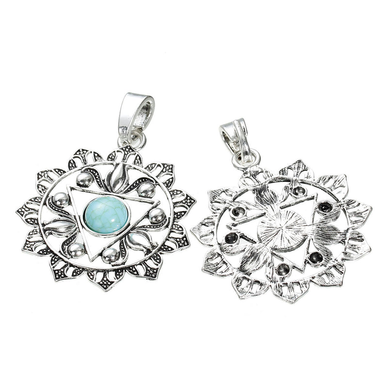 Chakra Antique Silver Tone Charm with Imitation Turquoise - SC5722
