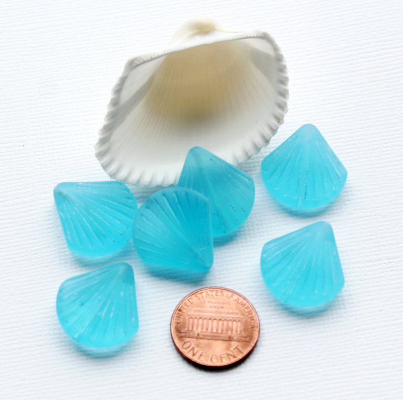 2 Sky Blue Seashell Cultured Sea Glass Charms - U002
