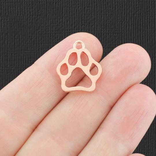12 Paw Print Rose Gold Tone Charms 2 Sided - GC1436