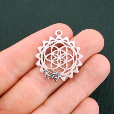 4 Flower of Life Antique Silver Tone Charms - SC5937