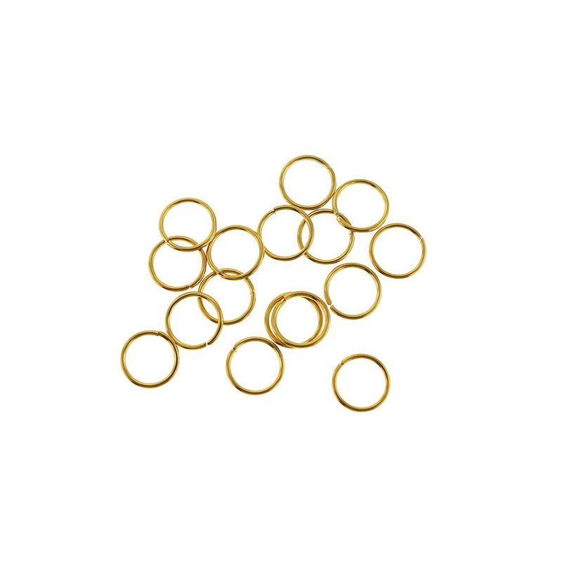 Anneaux en acier inoxydable doré 10 mm x 1 mm - Calibre 18 ouvert - 15 anneaux - SS017