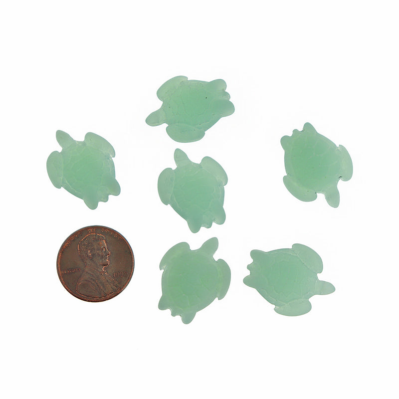 BULK 5 Mint Green Turtle Cultured Sea Glass Charm - U104