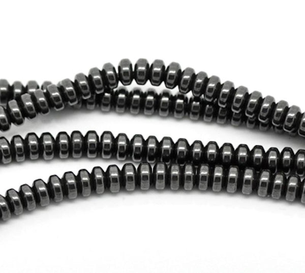Rondelle Hématite Gemme Perles 4mm - Noir - 1 Rang 150 Perles - BD449