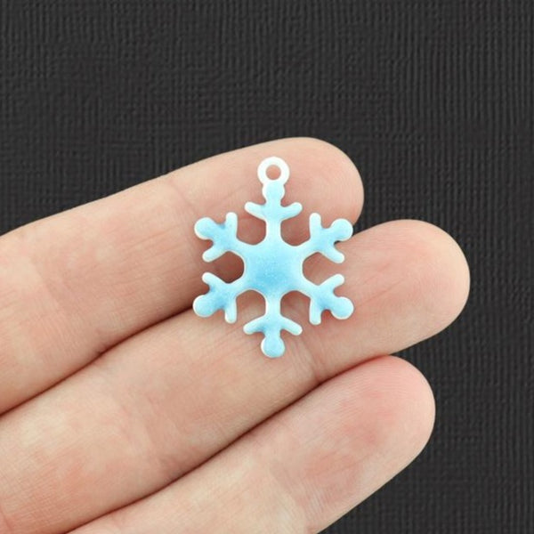 4 Snowflake Blue and White Enamel Charms - E496