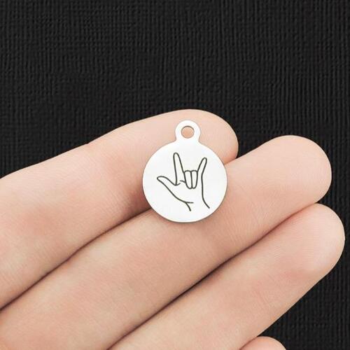 Je t'aime Petits Charms Ronds en Acier Inoxydable - BFS002-5905