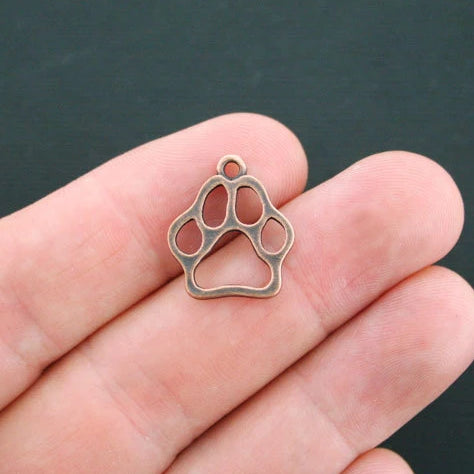 5 Dog Paw Antique Copper Tone Charms 2 Sided - BC588