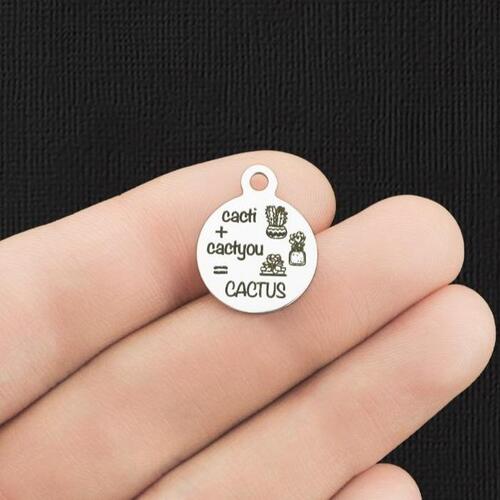 Cacti + Cactyou = Cactus Stainless Steel Small Round Charms - BFS002-5910