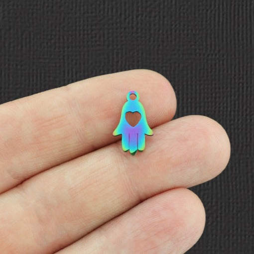 2 Hamsa Hand Rainbow Electroplated Stainless Steel Charms - SSP123