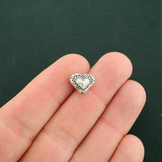 Heart Spacer Beads 9mm x 12mm - Silver Tone - 12 Beads - SC7582