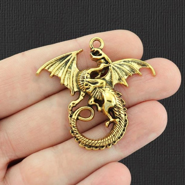 2 Dragon Antique Gold Tone Charms - GC847