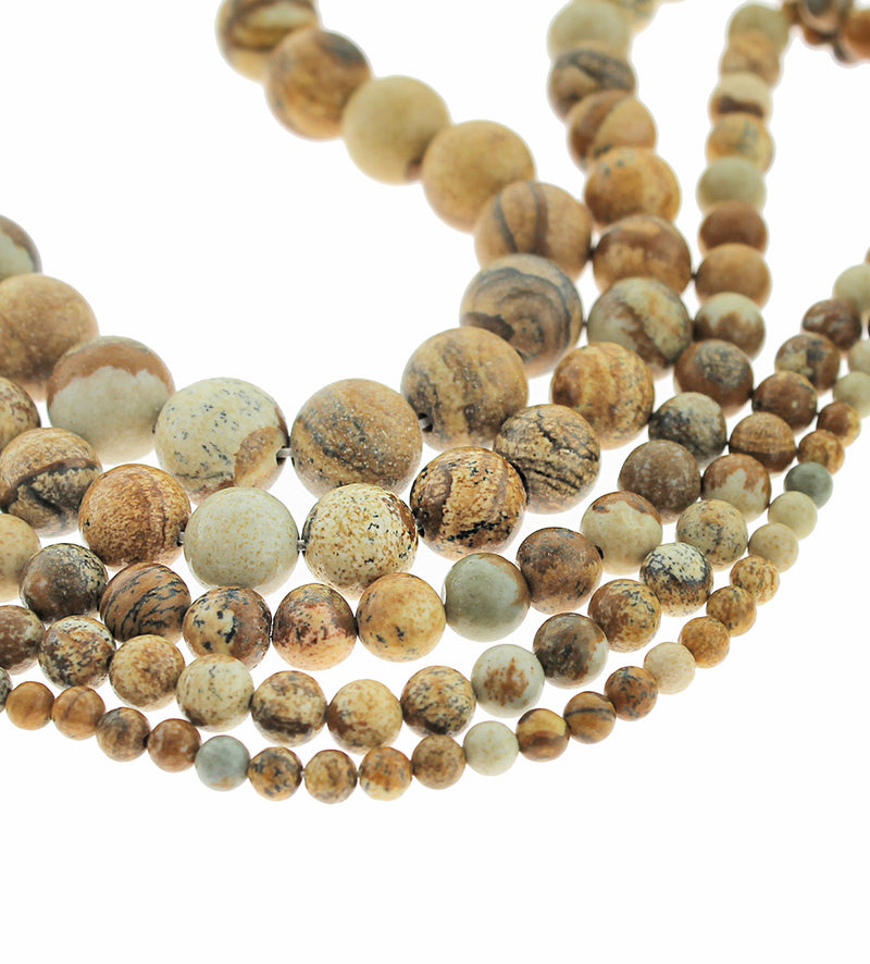 Perles rondes de jaspe d'image naturelle 4mm - 12mm - Choisissez votre taille - Tons de terre de granit - 1 brin complet de 15,5" - BD1831