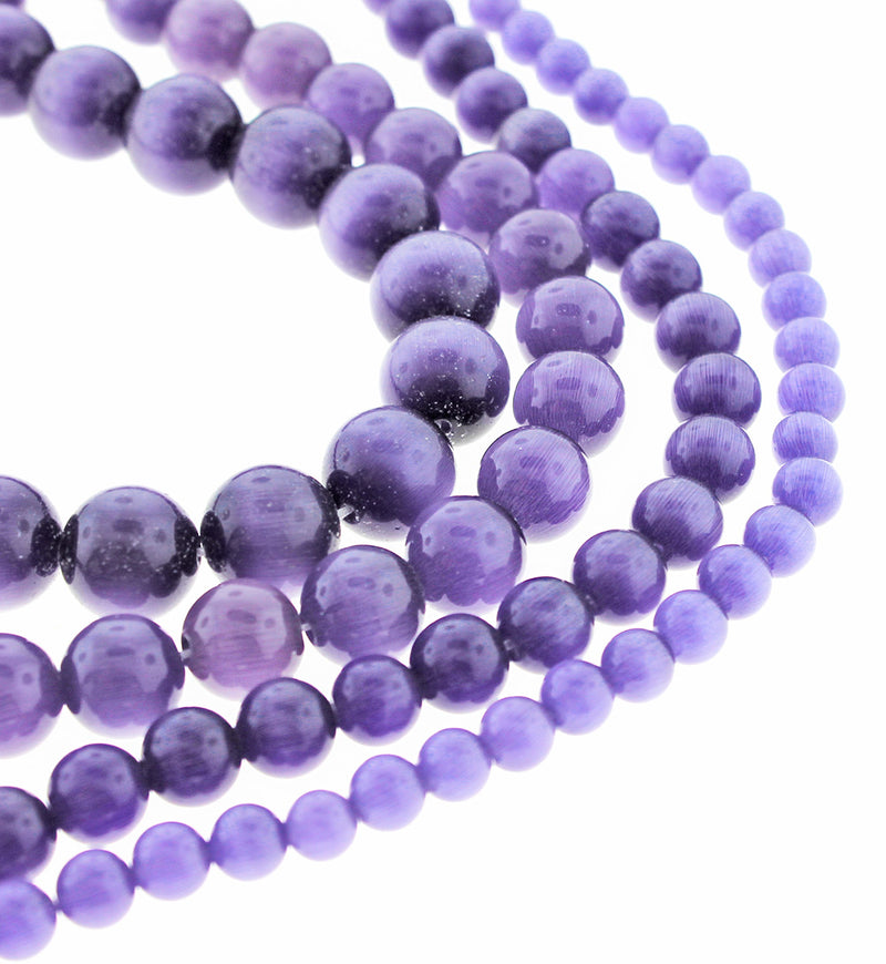 Round Cats Eye Beads 6mm - 12mm - Choose Your Size - Deep Purple - 1 Full 15" Strand - BD1864