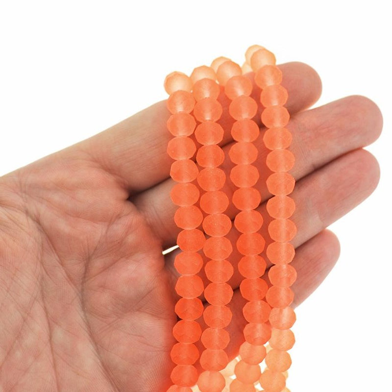 Perles de Verre à Facettes 8mm x 6mm - Orange Fluo Givré - 1 Rang 72 Perles - BD2413