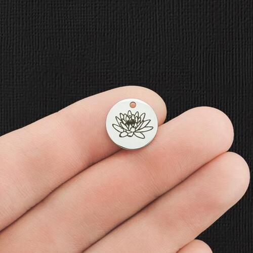 Birth Month Flower Stainless Steel 13mm Round Charms - July Water Lily - BFS007-5954