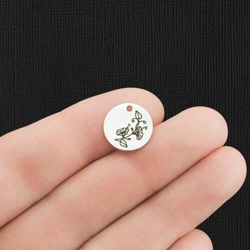 Birth Month Flower Stainless Steel 13mm Round Charms - September Morning Glory - BFS007-5956