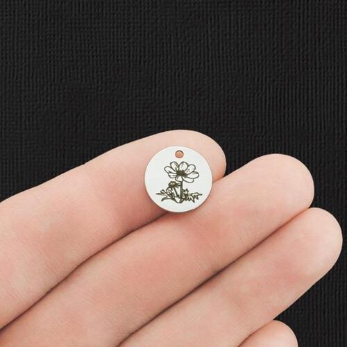Birth Month Flower Stainless Steel 13mm Round Charms - October Cosmos - BFS007-5957