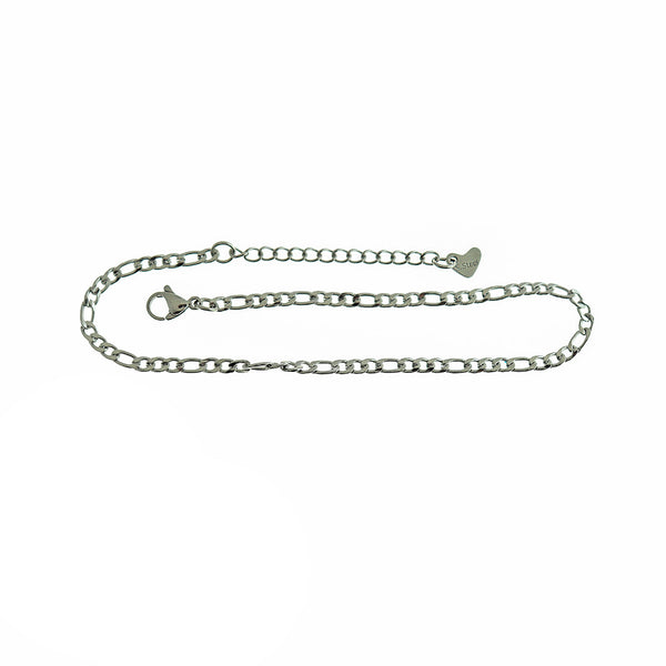 Stainless Steel Figaro Chain Bracelets 9.3" Plus Extender - 3mm - 5 Bracelets - N259
