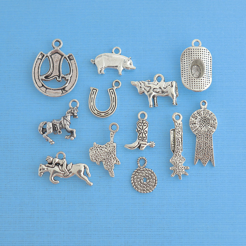 Rodeo Charm Collection Antique Silver Tone 12 Different Charms - COL144