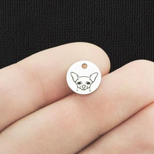 Chihuahua Stainless Steel 10mm Round Charms - BFS005-5977