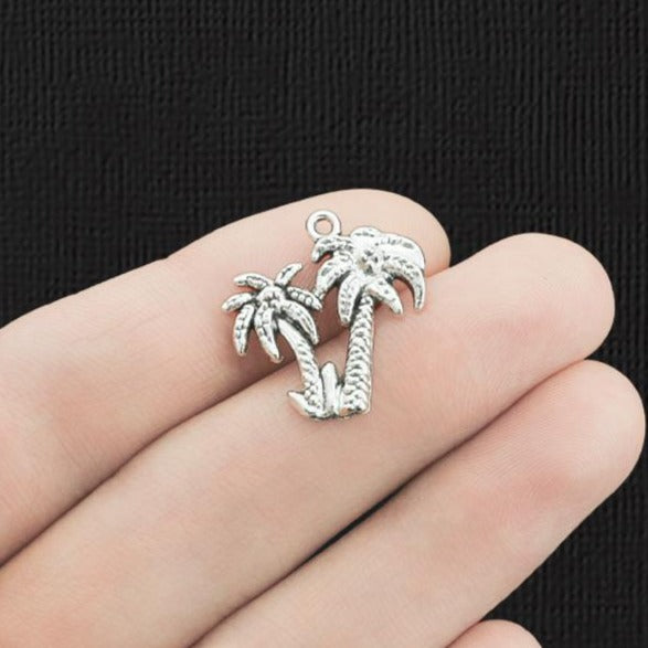 8 Palm Tree Antique Silver Tone Charms - SC956
