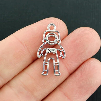 4 Astronaut Antique Silver Tone Charms 2 Sided - SC6936