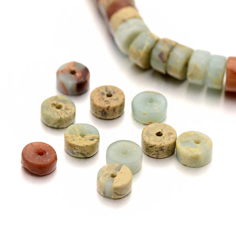 Heishi Synthetic Serpentine Beads 6mm x 3mm - Turquoise and Earth Tones - 20 Beads - BD198