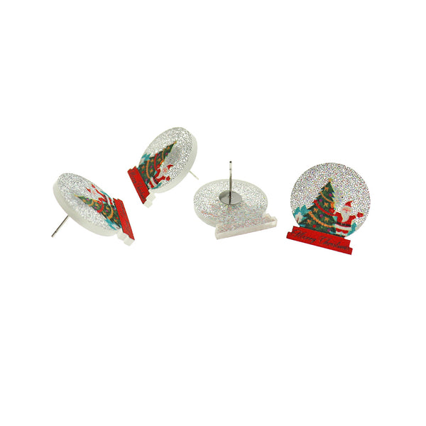 Christmas Snow Globe Earrings - Stud - 22mm x 20mm - 2 Pieces 1 Pair - ER859