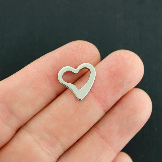 10 Heart Connector Silver Tone Stainless Steel Charms 2 Sided - MT395