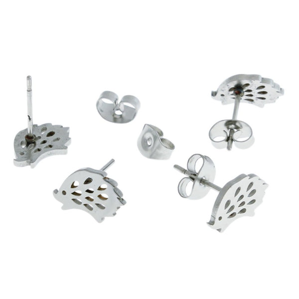 Stainless Steel Earrings - Hedgehog Studs - 11mm x 7mm - 2 Pieces 1 Pair - Choose Your Tone