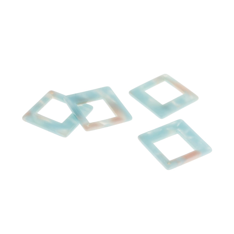 2 Blue and Pink Swirl Rhombus Resin Charms 2 Sided - K261