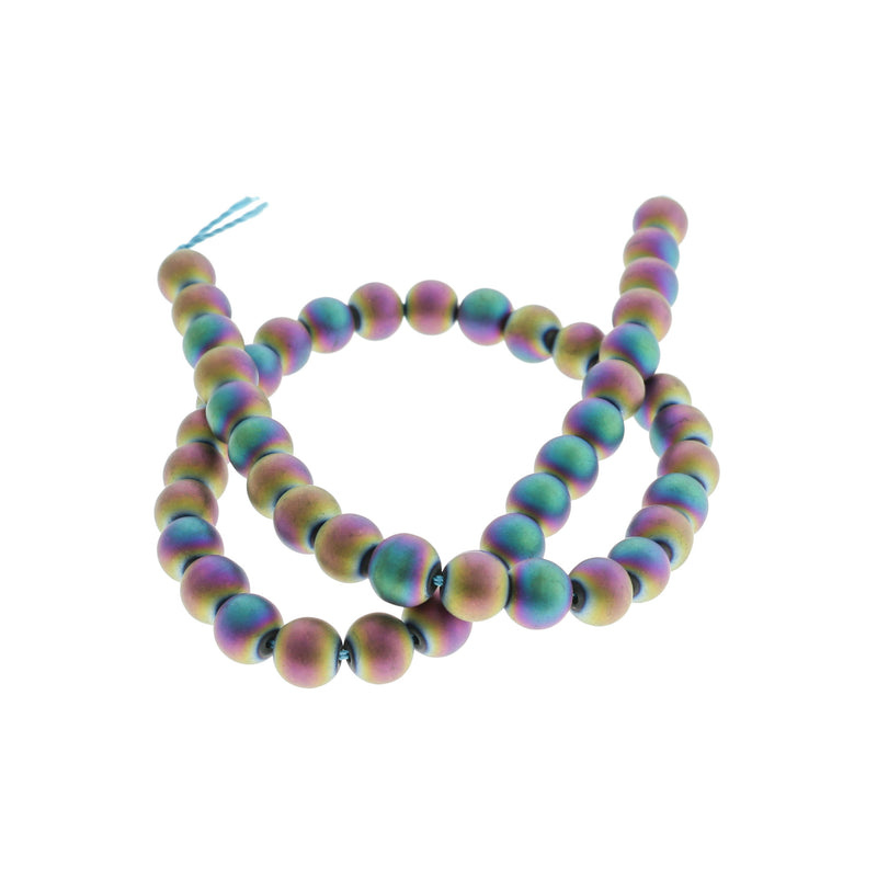 Round Glass Beads 8mm - Frosted Electroplated Rainbow - 1 Strand 63 Beads - BD1404
