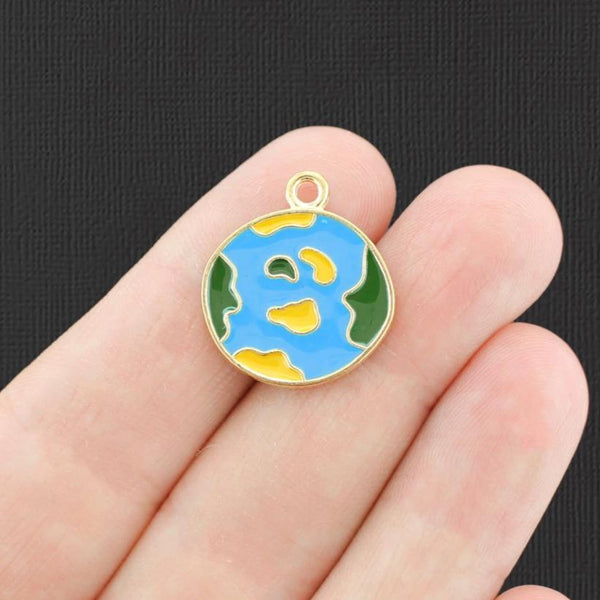 2 Globe Gold Tone Enamel Charms - E766