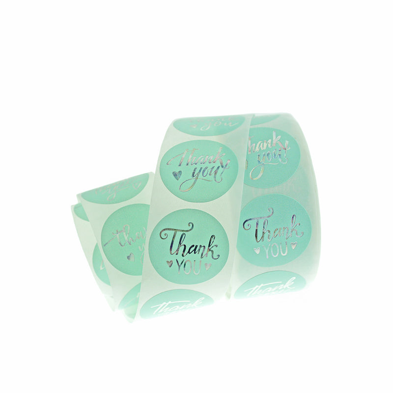 BULK 500 Turquoise Thank You Self-Adhesive Paper Gift Tags - Full Roll - TL202