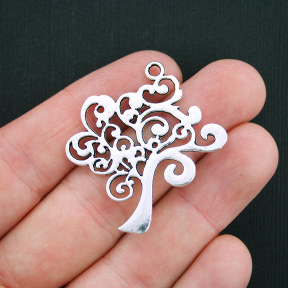 5 Tree Antique Silver Tone Charms - SC3465