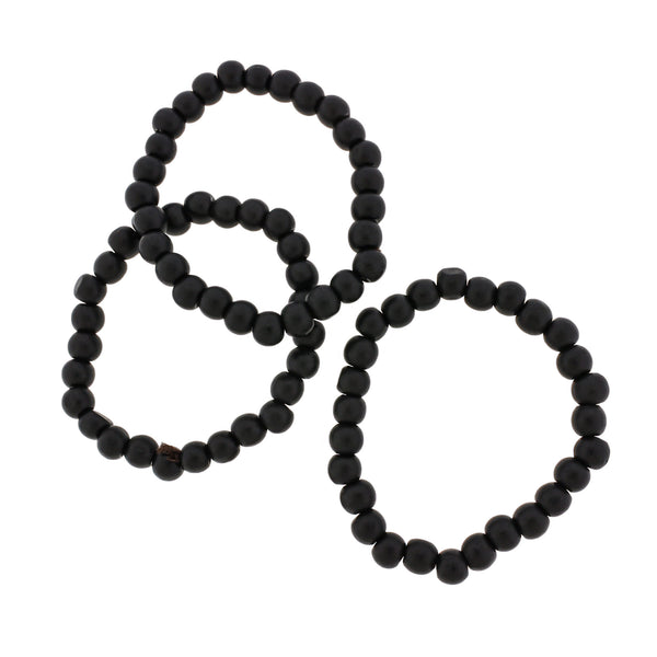 Round Acrylic Bead Bracelet - 8mm - Black - 1 Bracelet - BB196