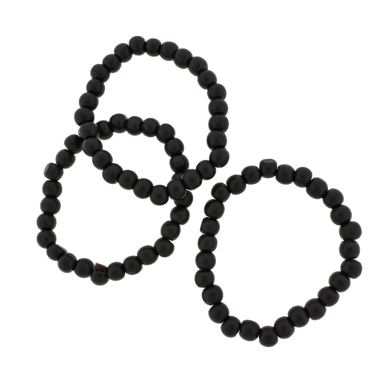 Round Acrylic Bead Bracelets - 8mm - Black - 5 Bracelets - BB196