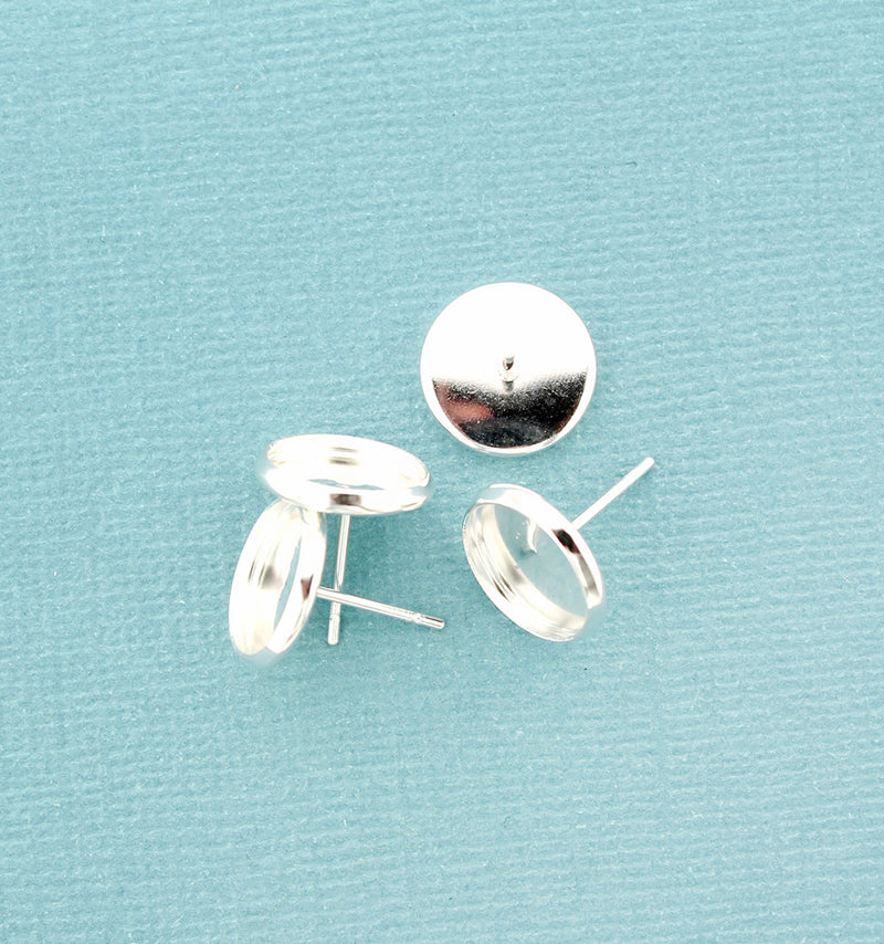 Stainless Steel Earrings - Stud Cabochon - 12mm x 2mm - 20 Pieces or 10 Pairs - Z1044
