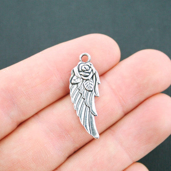 BULK 30 Angel Wing Antique Silver Tone Charms 2 Sided - SC1669