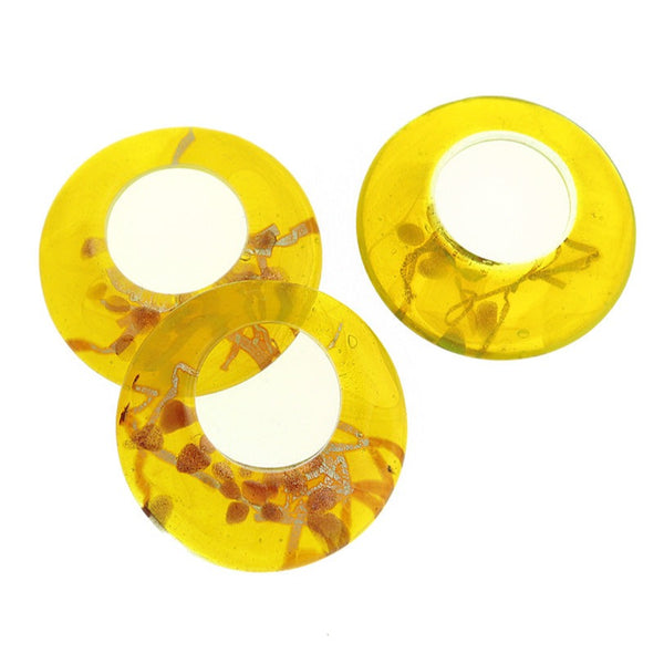 Yellow Glass Ring Pendant 2 Sided - Z1677