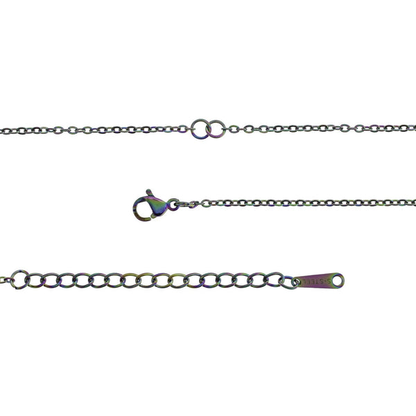 Rainbow Electroplated Stainless Steel Cable Connector Chain Bracelet 6" Plus Extender - 2mm - 1 Bracelet - N708