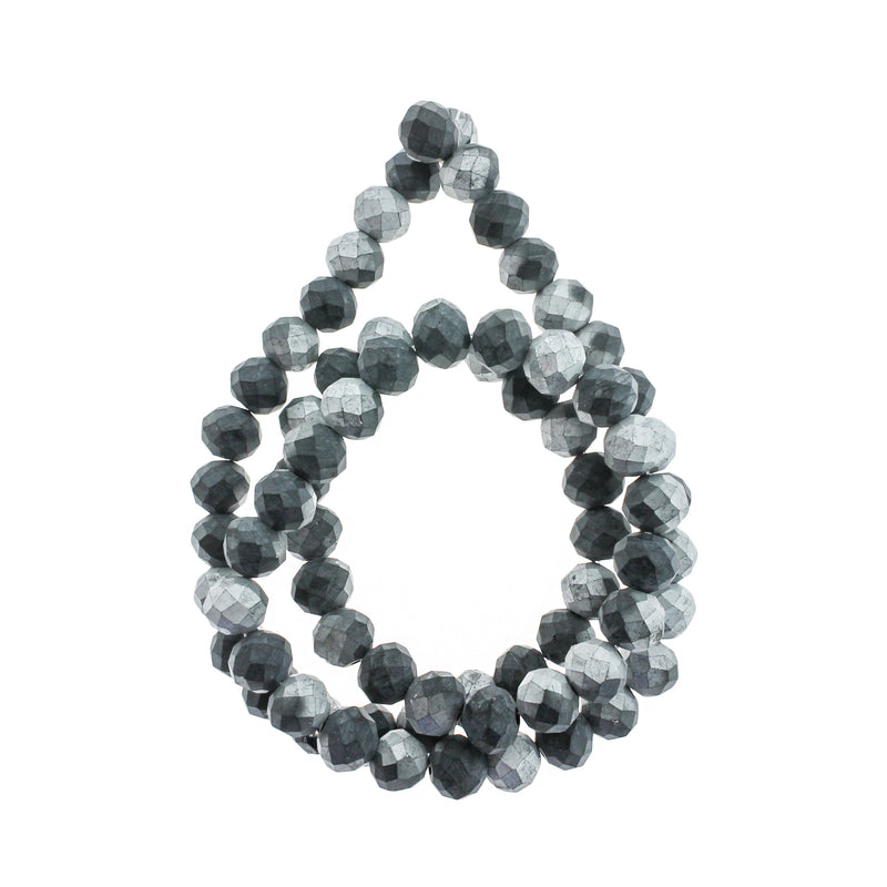 Perles de Verre à Facettes 10mm x 7mm - Gris Anthracite et Noir - 1 Rang 72 Perles - BD2689