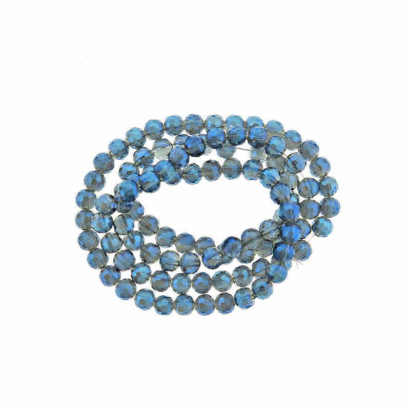 Faceted Glass Beads 6mm - Steel Blue Electroplated Disco Cut - 1 Strand 72 Beads - BD836