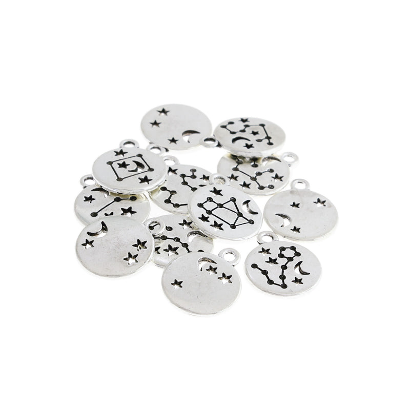 Zodiac Constellation Collection Antique Silver Tone 12 Different Charms - COL366