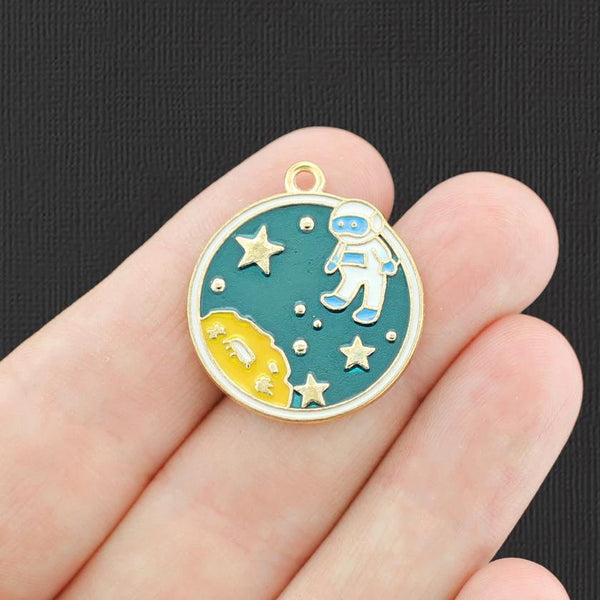 2 Astronaut Gold Tone Enamel Charms - E762