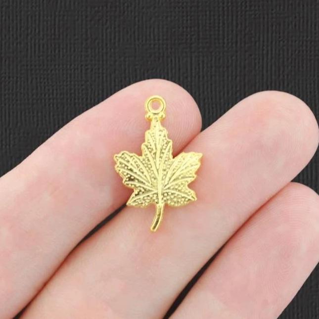 10 Maple Leaf Gold Tone Charms 2 Sided - GC1418